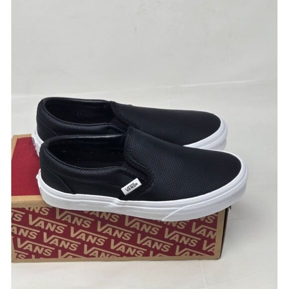 Vans Off The Wall Perf Leather Black Slip on Shoe Unisex Women's size 5 - Picture 3 of 8